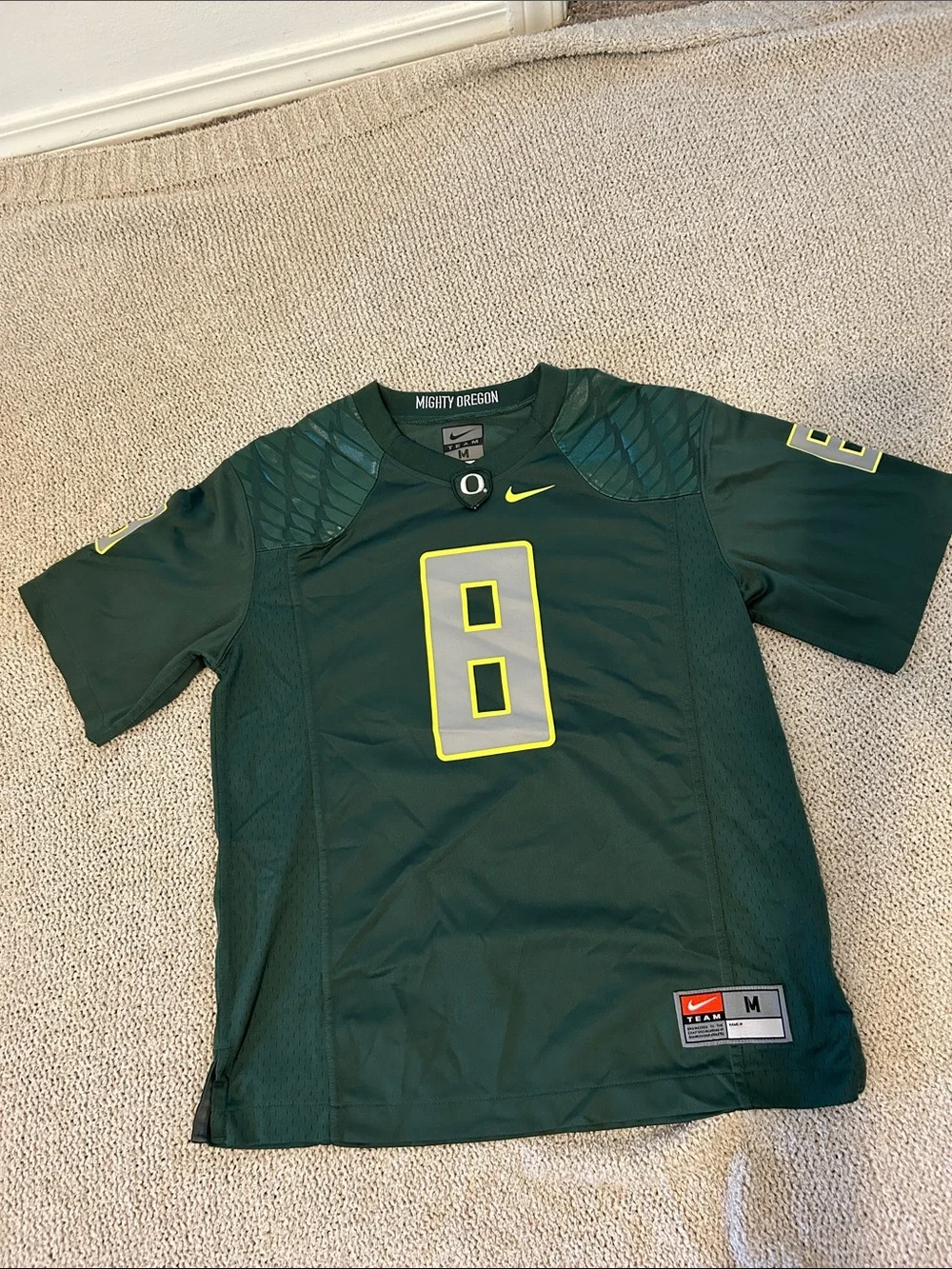 Nike Green Oregon Ducks #8 Football Jersey with Neon Yellow Trim
